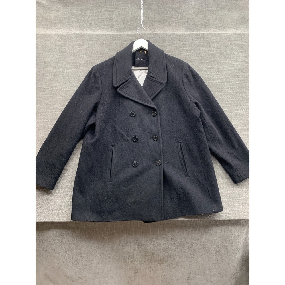 Calvin Klein Peacoat Womens 3X Black Wool Double Breasted Winter Button Front